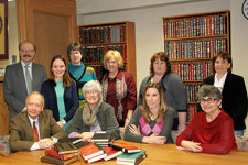 Committee members organizing The University of Scranton’s Weinberg Memorial Library book sale are, seated from left, Charles E. Kratz, dean of the library and information fluency; co-chair Phyllis Reinhardt; Kym Fetsko, administrative assistant; and Bonnie Strohl, associate dean of the library. Standing, from left, are Peter Tafuri; Elizabeth Teets, special collections assistant; Jean Lenville, assistant dean of the library; Sheila Ferraro, interlibrary loan clerk; Mary Kovalcin, library systems coordinator; and Annette Kovalcin.